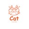 Cute doodle cat emblem. Funny vector character. Line art animal print.