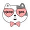 Cute doodle cat with glasses. Meow you. Vector illustration.