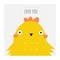 Cute doodle easter card, postcard, tags, poster with yellow chicken.