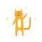 Cute doodle ginger winking cat with stars around.