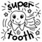Cute doodle happy tooth, cartoon drawing, for kids dental cabinet or books illustration, dental care and teeth health theme