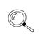 Cute doodle icon of loupe or magnifier in hand drawn style. Research of business processes, goals, analyzing, searching