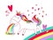 Cute doodle kawaii unicorn pukes with a rainbow.