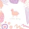 Cute doodle little pony postcard, card with pink horse for baby shower, birthday.