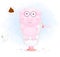 Cute doodle piggy sitting on toilet cartoon character Premium Vector