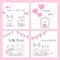 cute doodle pink greeting card vector set bundle