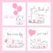 cute doodle pink greeting card vector set bundle