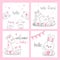 cute doodle pink greeting card vector set bundle