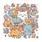 cute doodle puzzles cartoon style, illustrator, Generative AI