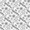 Cute doodle seamless pattern with hearts, flowers, ladybirds, smiles, butterfly and letter. Happy day background.