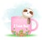 Cute doodle sloth lying and relax in the cup cartoon illustration Premium Vector