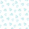 Cute doodle style blue hearts seamless pattern. Valentine`s Day handwritten background. Marker drawn different heart