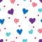 Cute doodle style hearts seamless pattern. Valentine`s Day handwritten background. Marker drawn different heart shapes