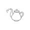 A cute doodle teapot of rounded shapes pouring water from it. Teapot on a white background. Vector stock illustration isolated