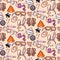 Cute doodles vector pink seamless pattern.