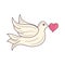 Cute Dove Bird holding heart colored vector illustration