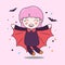 Cute Dracula Girl Fly with bat illustration