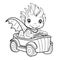 Cute dragon on the car.Simple line illustration for coloring.Dragon year 2024 coloring page