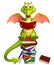 Cute Dragon cartoon character with book stack