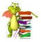 Cute Dragon cartoon character with book stack