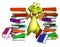 Cute Dragon cartoon character with book stack