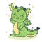 Cute Dragon cartoon, Kawaii vector Dino Character: Princess Series Girly doodles Fairytale animal.Magic perfect