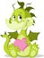 Cute Dragon Character Hold pink Heart - Vector illustration