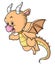 The cute dragon with the horn is flying and waving the hand