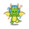 Cute dragon listening music with headphone cartoon vector illustration.