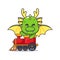 Cute dragon mascot cartoon character ride on train.