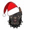 Cute drawing illustration cartoon mascot wearing christmas hat black pitbull drawing illustration white background