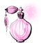 Cute drawing sketch of perfume fragrance with spray in pink colors for decor