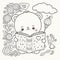 Cute drawings to color: bear, night owl and girl with flowers. Cute drawings, night owl, girl with flowers