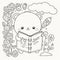 Cute drawings to color: bear, night owl and girl with flowers. Cute drawings, night owl, girl with flowers