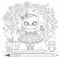 Cute drawings to color: girl, night owl and girl with flowers. Cute drawings, night owl, girl with flowers