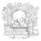 Cute drawings to color: panda bear, night owl and girl with flowers. Cute drawings, night owl, girl with flowers