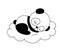 Cute dreaming bear panda on cloud. Cartoon hand drawn vector outline illustration. Line baby animal