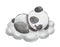 Cute dreaming panda on cloud. Cartoon hand drawn watercolor illustration. Baby animal