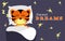 Cute dreaming tigers with text sweet dreams on nighty background