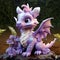 Cute And Dreamy Purple Dragon Figurine On Rock With Flowers