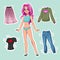 Cute dress up paper doll with pink hair