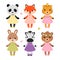Cute dressed animals in modern flat style. Vector.