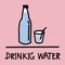 Cute drinking water hand-drawn style, vector illustration.