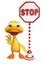 Cute Duck cartoon character with stop sign