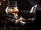Cute Duck in suite outfit playing piano -