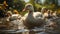 Cute duckling quacking in the green meadow generated by AI