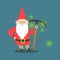 Cute dwarf in a red jacket and hat standing with pickaxe vector Illustration