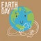 Cute Earth character with recycled sign in hands. Earth day or Save the earth concept poster. Vector illustration