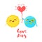 Cute Earth gives a balloon in the form of a heart for the Sun. Flat style. Vector illustration
