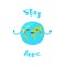 Cute Earth says Stay Home. Cartoon planet in Flat style. Vector